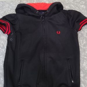 Fred Perry Black Hoodie Jacket with Red Accents